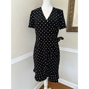 Banana Republic Womens Size 4 True Wrap Dress Black White Polka Dot Short Sleeve